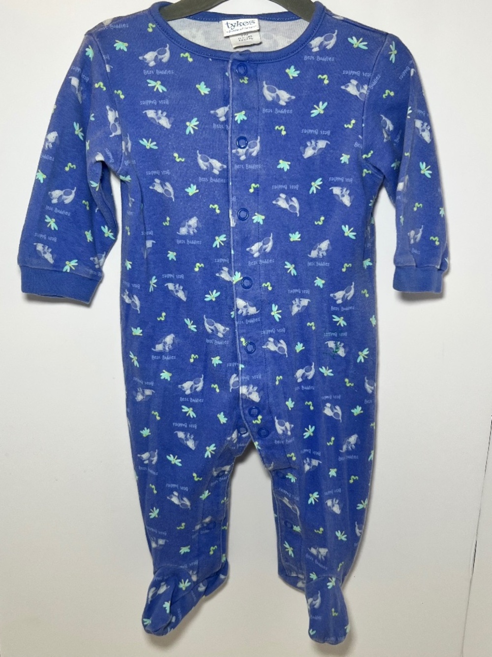 Vintage Carters Cozy Soft Blue/Purple Puppies and Dragonflies Footed Button Up